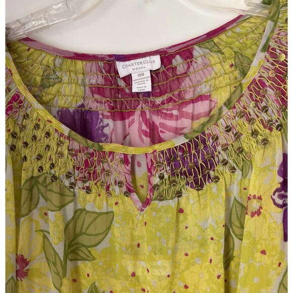 Charter Club Woman Plus 18W Sequined Ruched Neckline Floral Sheer 2 Pc. Set #BD - Picture 5 of 10